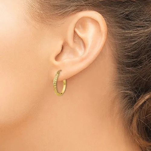 10K Yellow Gold Knife Edge Diamond Cut Hoop Earrings