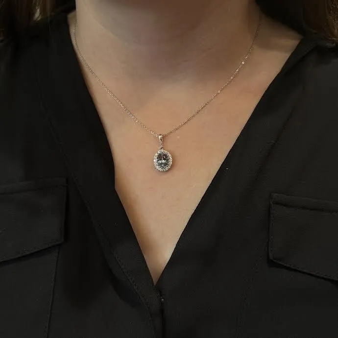 14K White Gold 1.73 Carat Aquamarine and Diamond Pendant