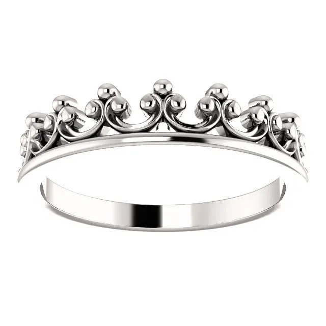 14K White Gold Stackable Crown Ring