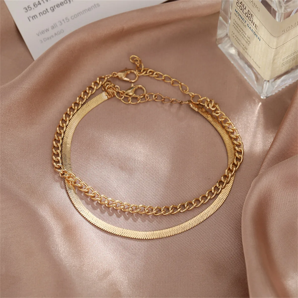 18K Gold-Plated Herringbone Chain Anklet & Curb Chain Anklet