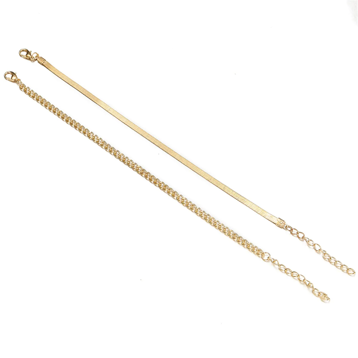 18K Gold-Plated Herringbone Chain Anklet & Curb Chain Anklet