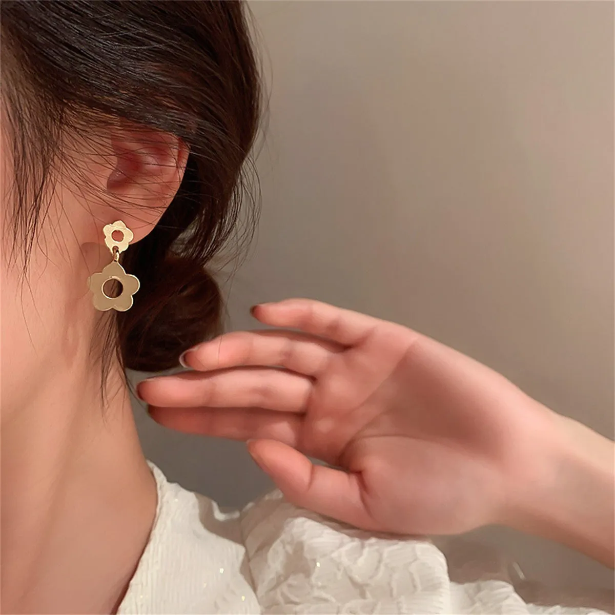 18K Gold-Plated Openwork Floral Drop Earrings