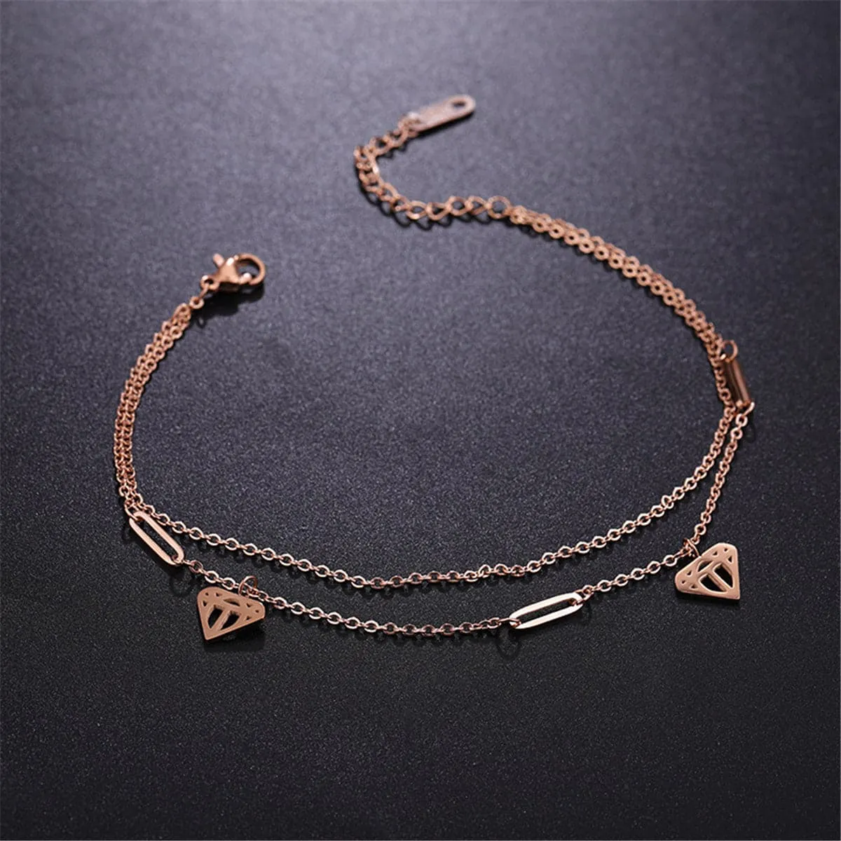 18K Rose Gold-Plated Heart Layer Anklet