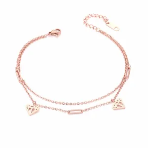 18K Rose Gold-Plated Heart Layer Anklet
