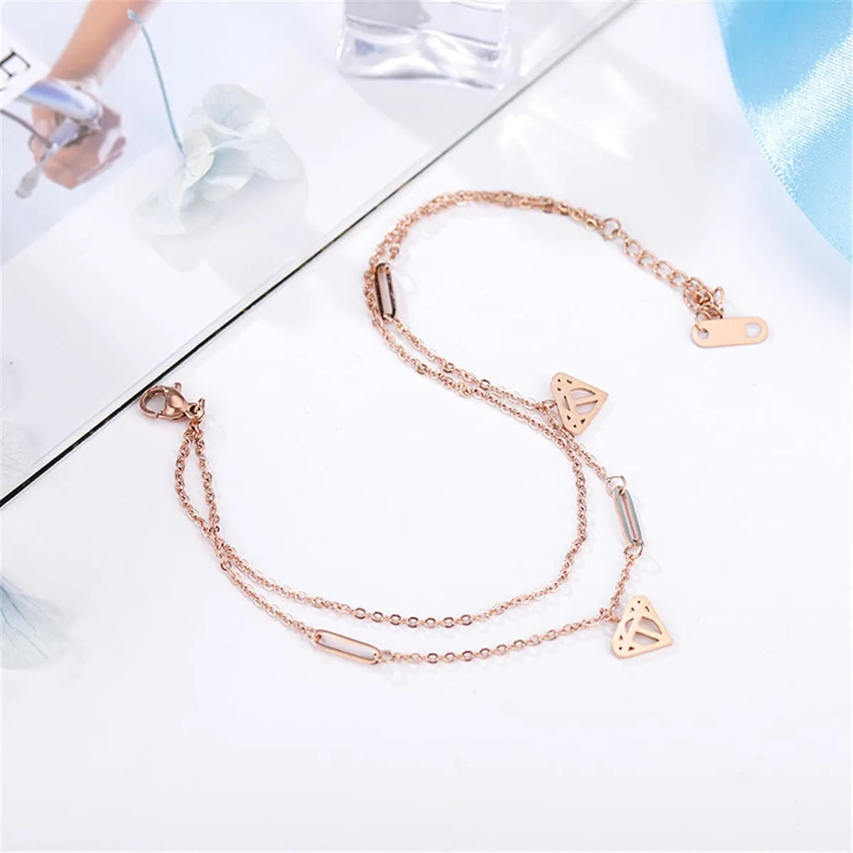 18K Rose Gold-Plated Heart Layer Anklet