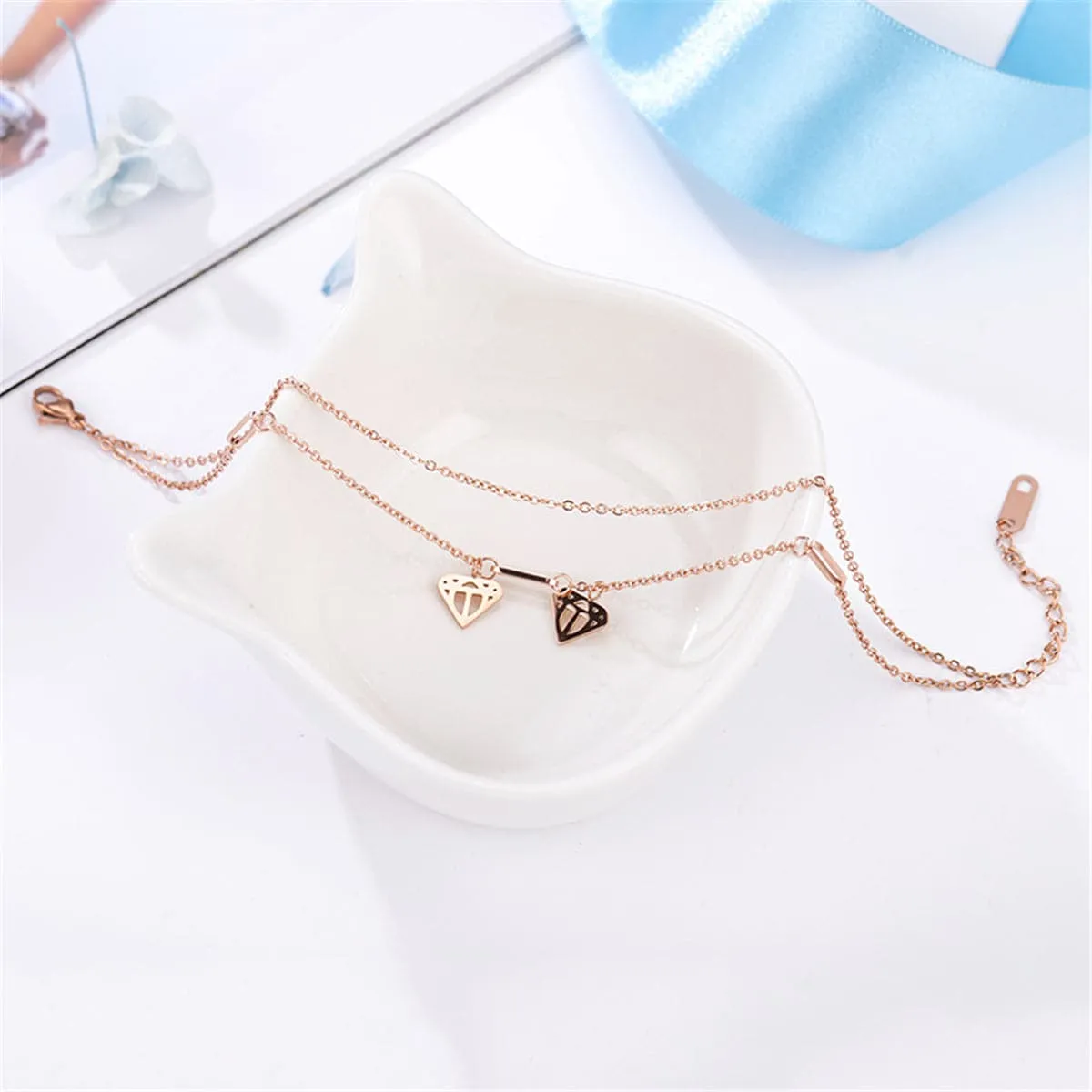 18K Rose Gold-Plated Heart Layer Anklet