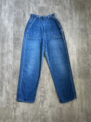 1950s side zip jeans . vintage 50s denim pants . 25-26 waist