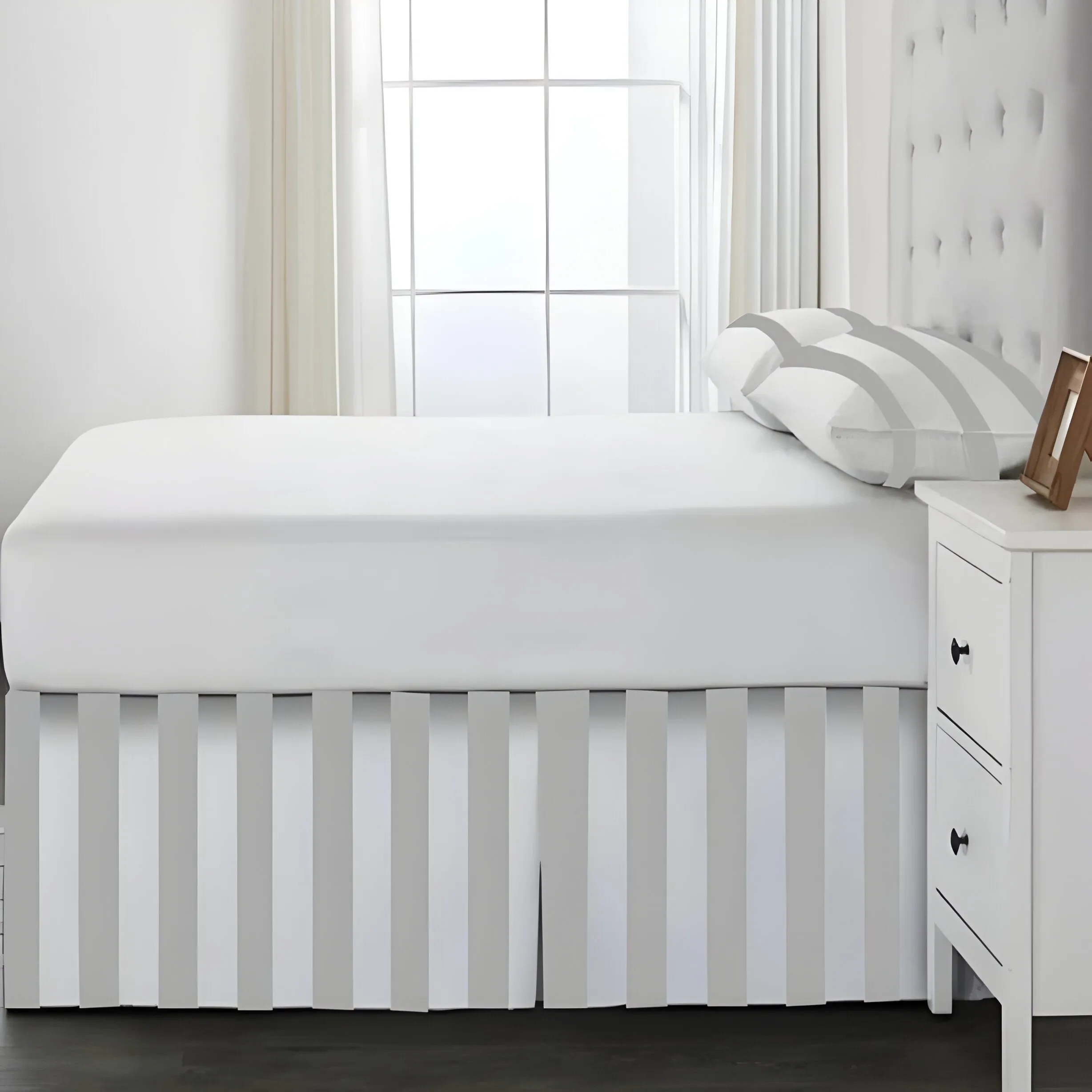 400TC Stripe Border Frame Cotton Sateen Tailored Bed Skirt