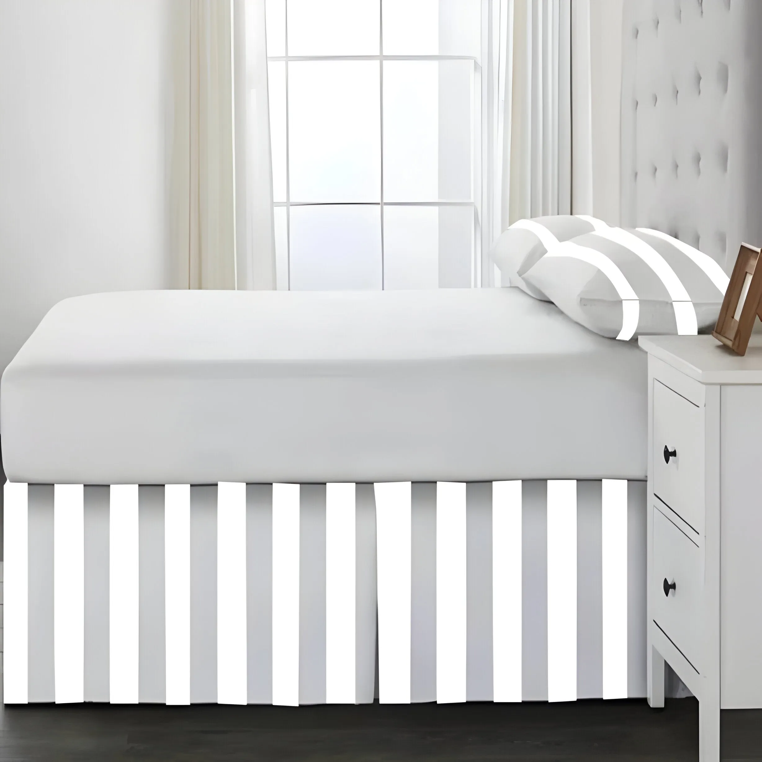 400TC Stripe Border Frame Cotton Sateen Tailored Bed Skirt