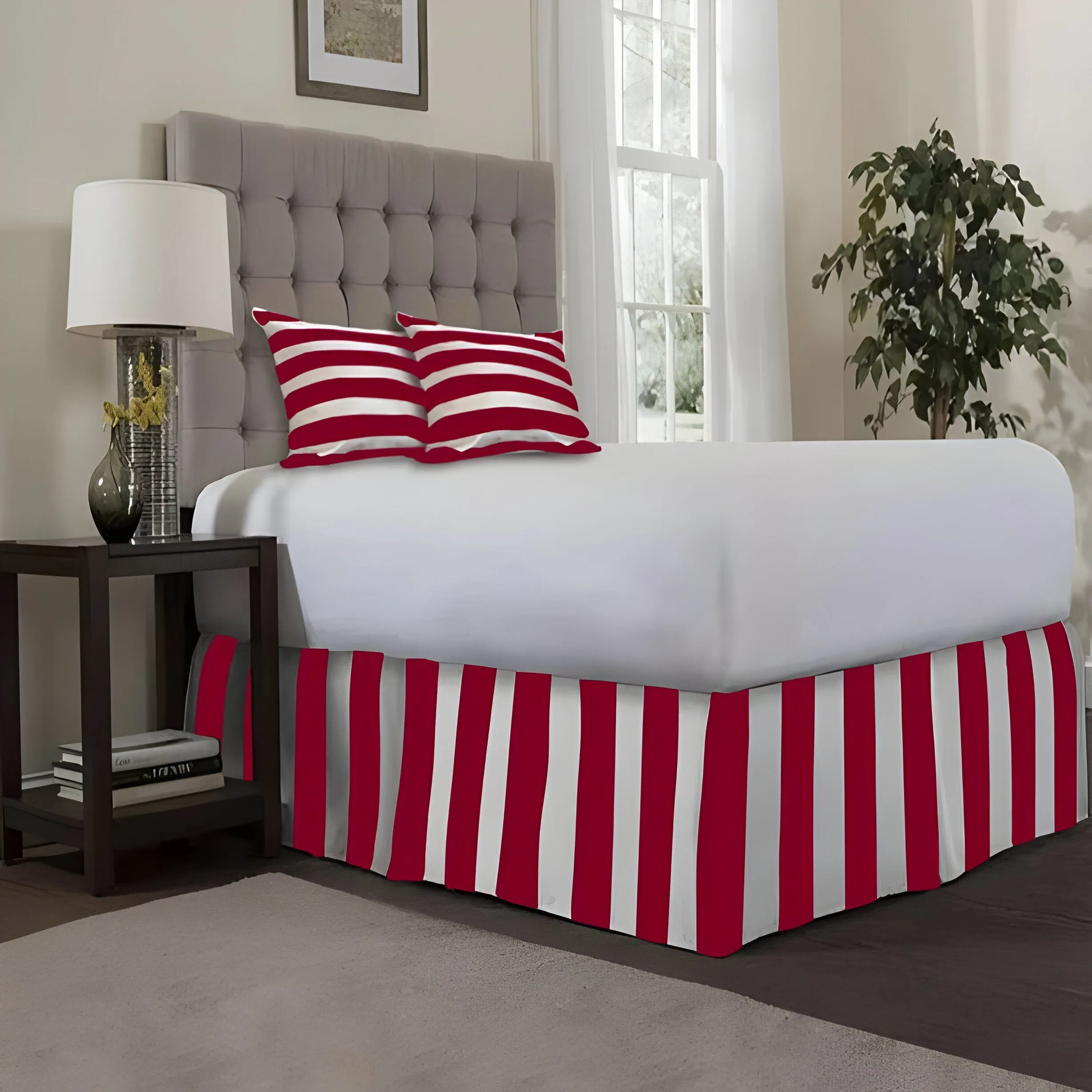 400TC Stripe Border Frame Cotton Sateen Tailored Bed Skirt