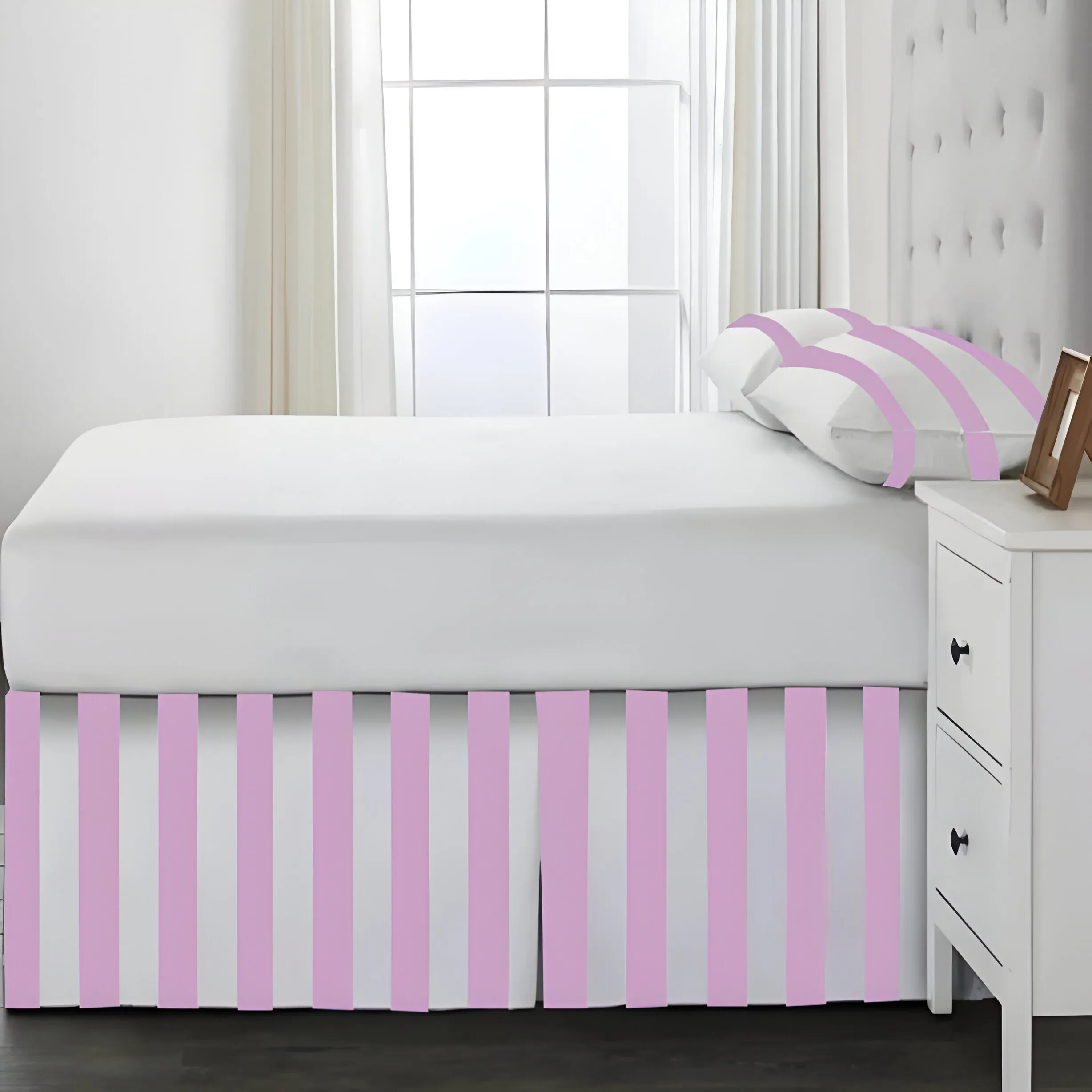 400TC Stripe Border Frame Cotton Sateen Tailored Bed Skirt