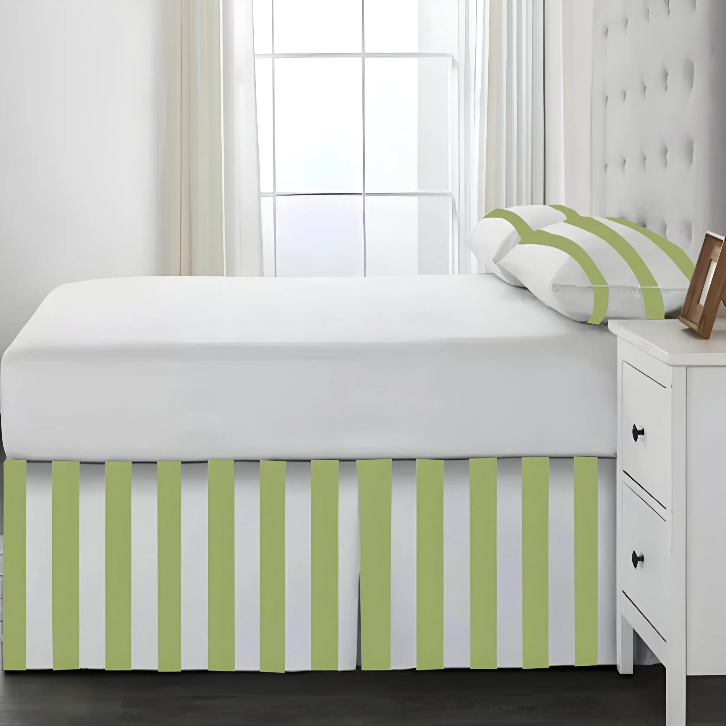 400TC Stripe Border Frame Cotton Sateen Tailored Bed Skirt