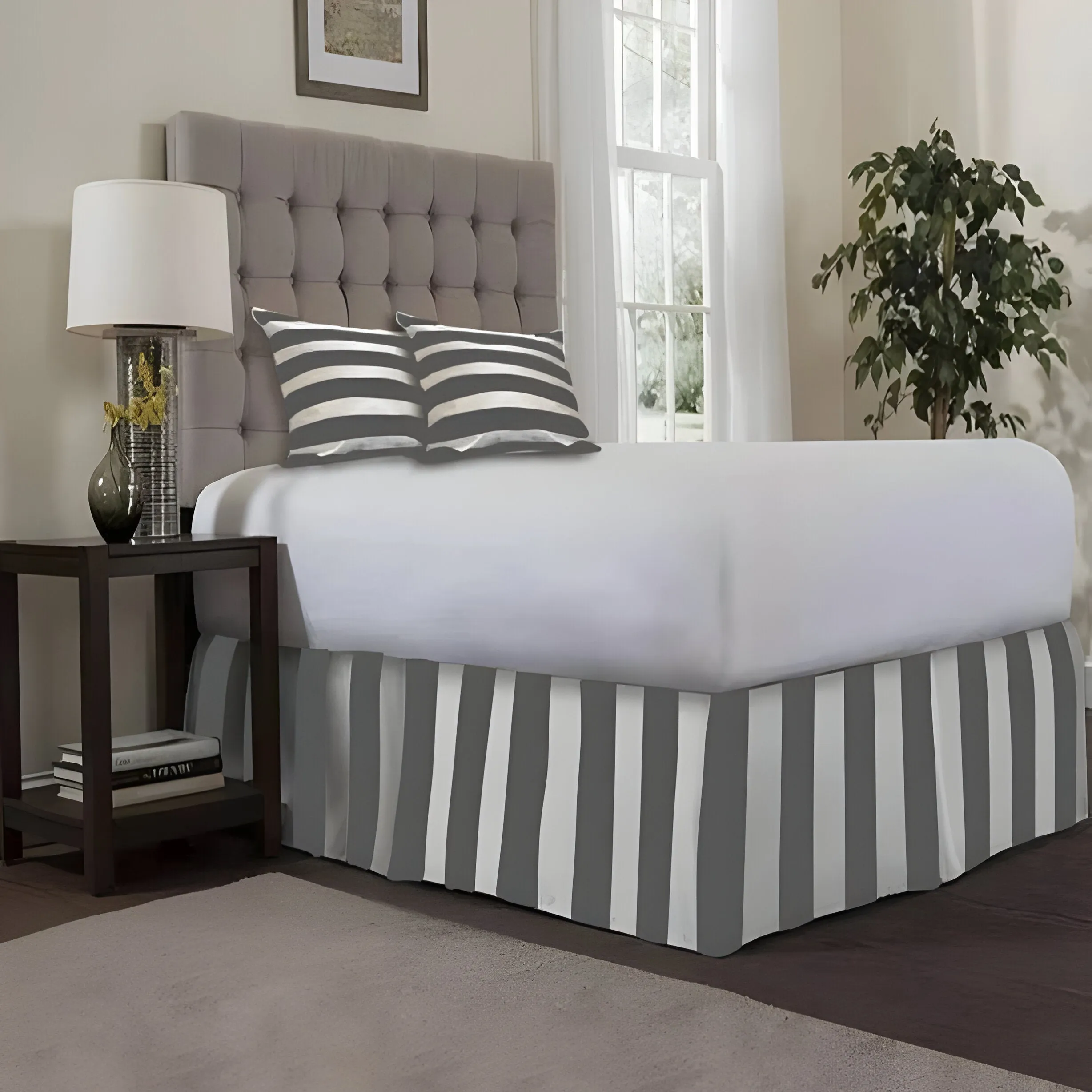 400TC Stripe Border Frame Cotton Sateen Tailored Bed Skirt