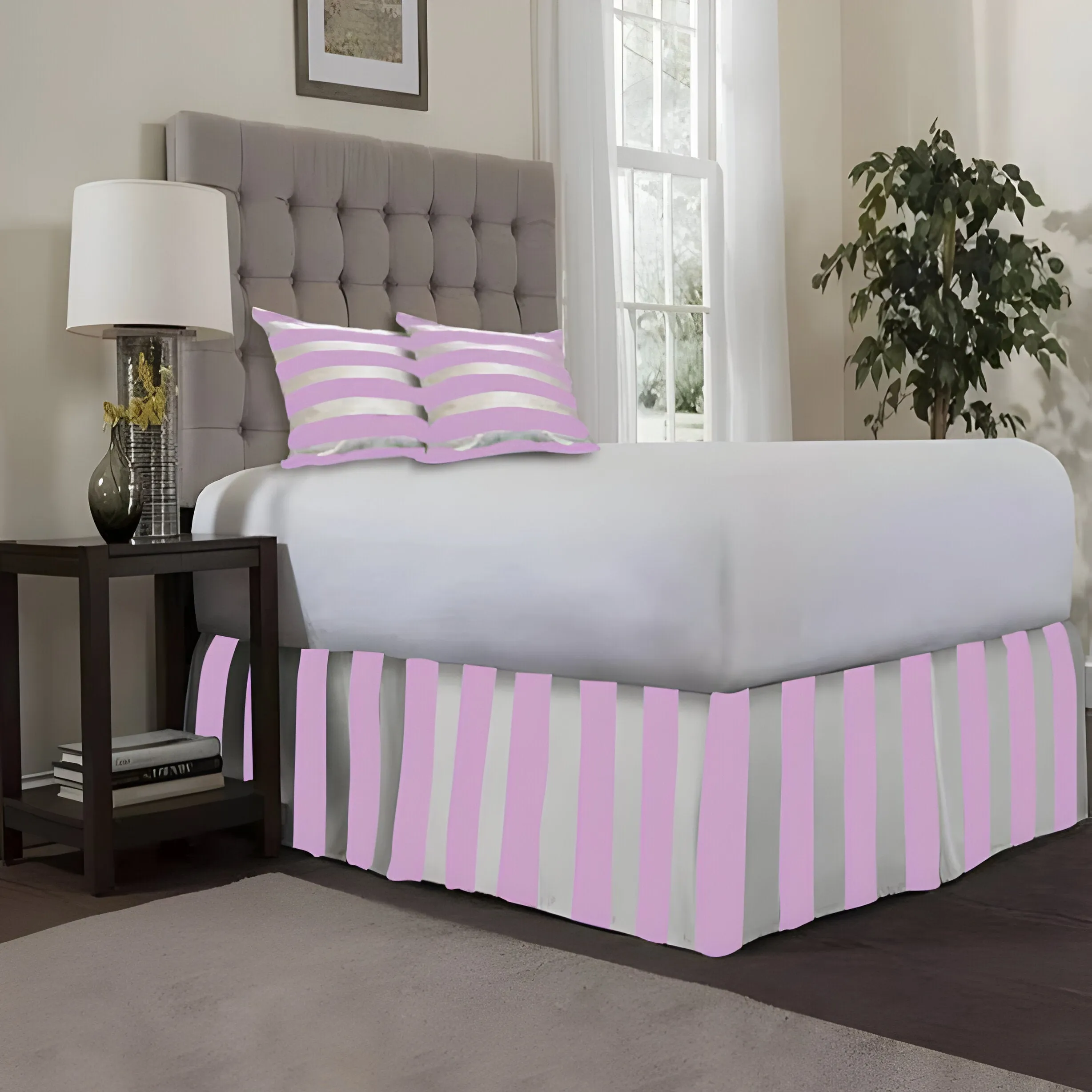 400TC Stripe Border Frame Cotton Sateen Tailored Bed Skirt