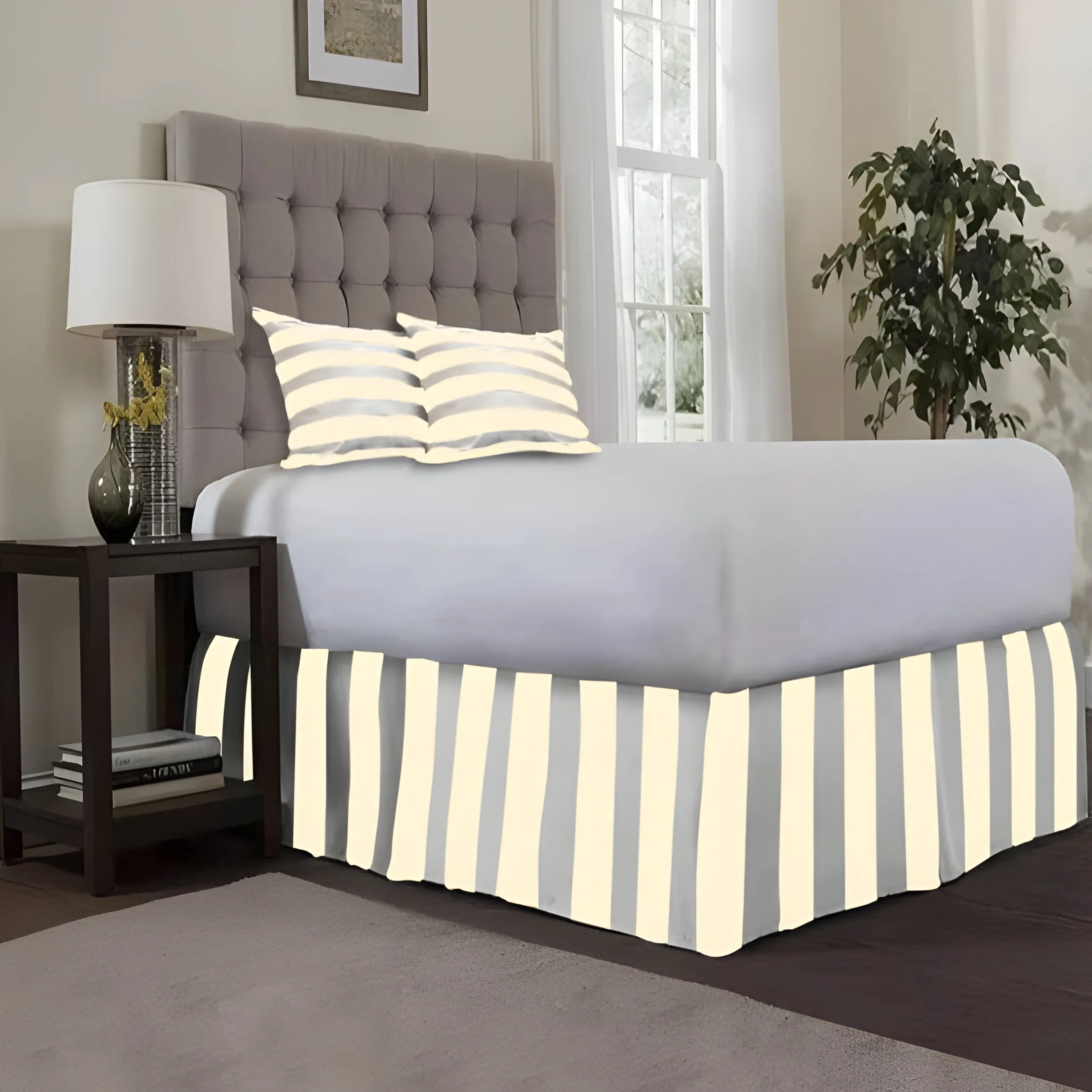 400TC Stripe Border Frame Cotton Sateen Tailored Bed Skirt