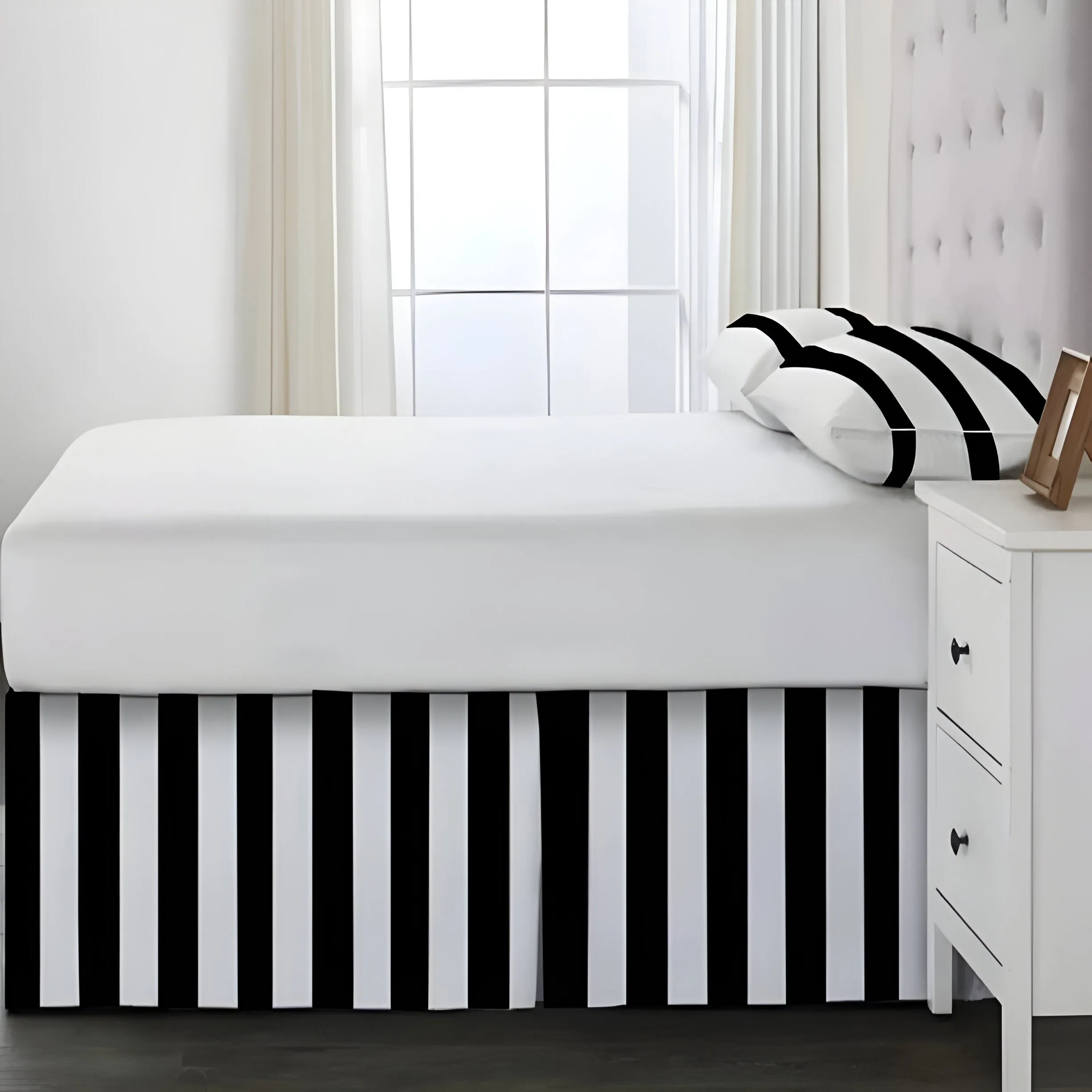 400TC Stripe Border Frame Cotton Sateen Tailored Bed Skirt