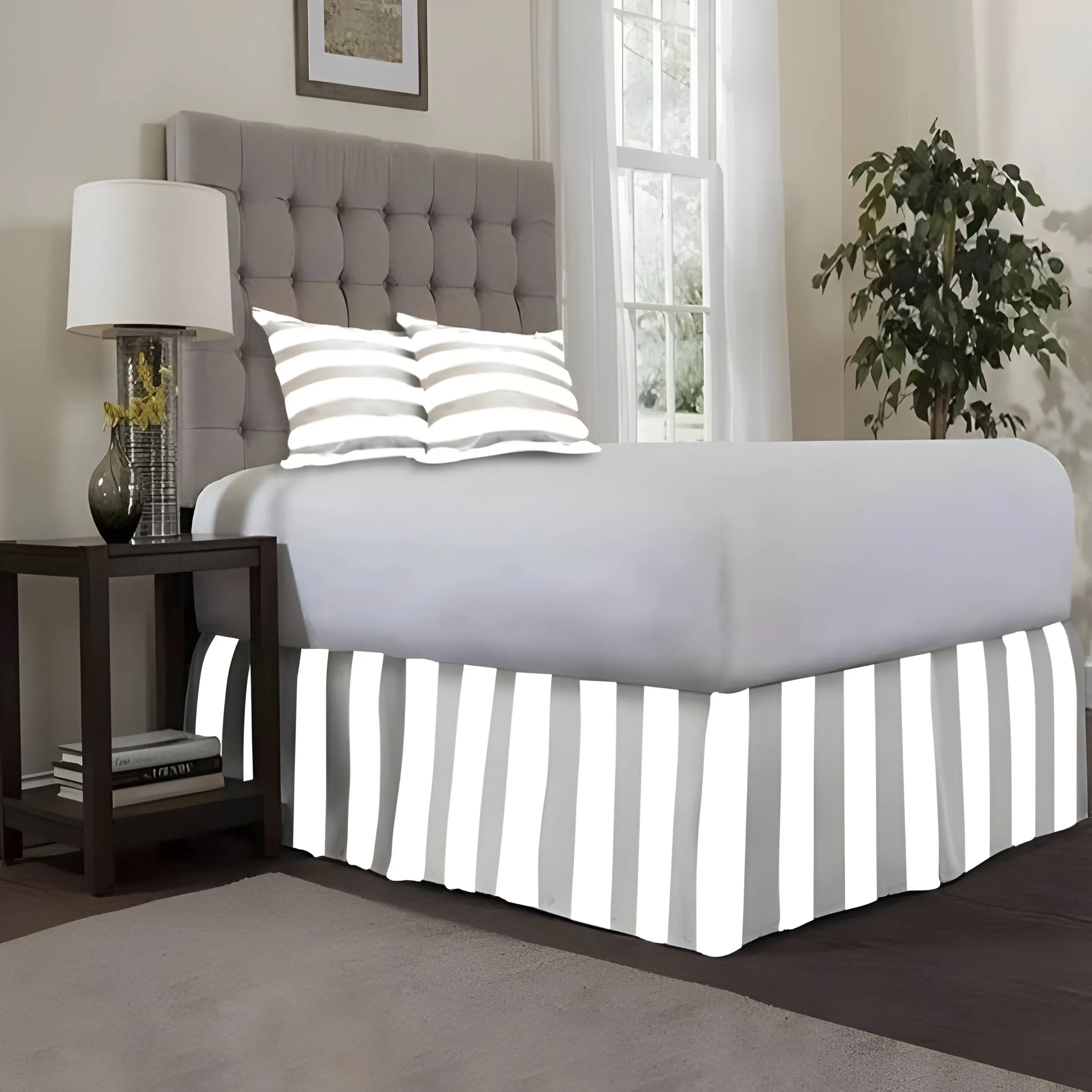 400TC Stripe Border Frame Cotton Sateen Tailored Bed Skirt