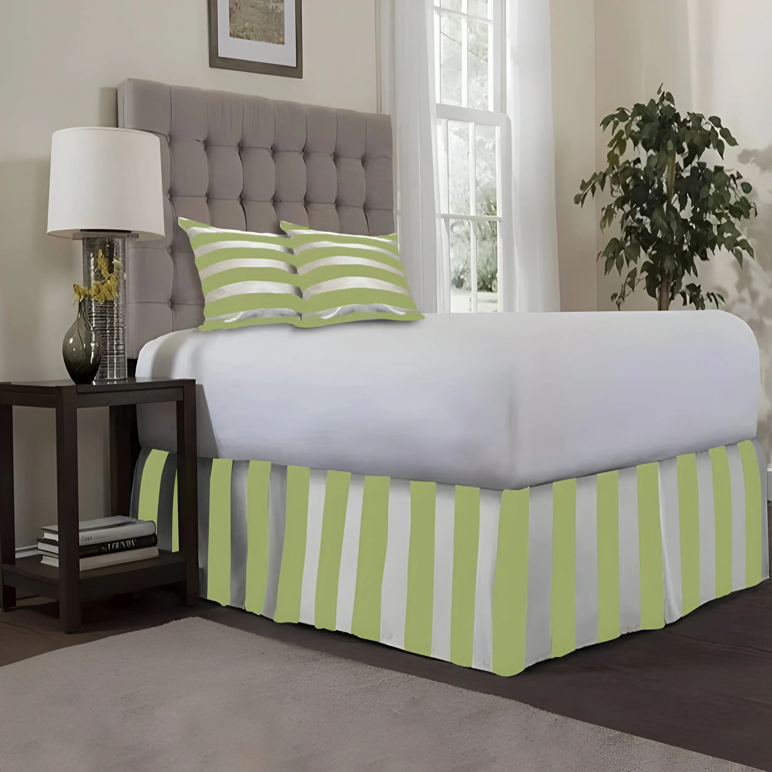 400TC Stripe Border Frame Cotton Sateen Tailored Bed Skirt