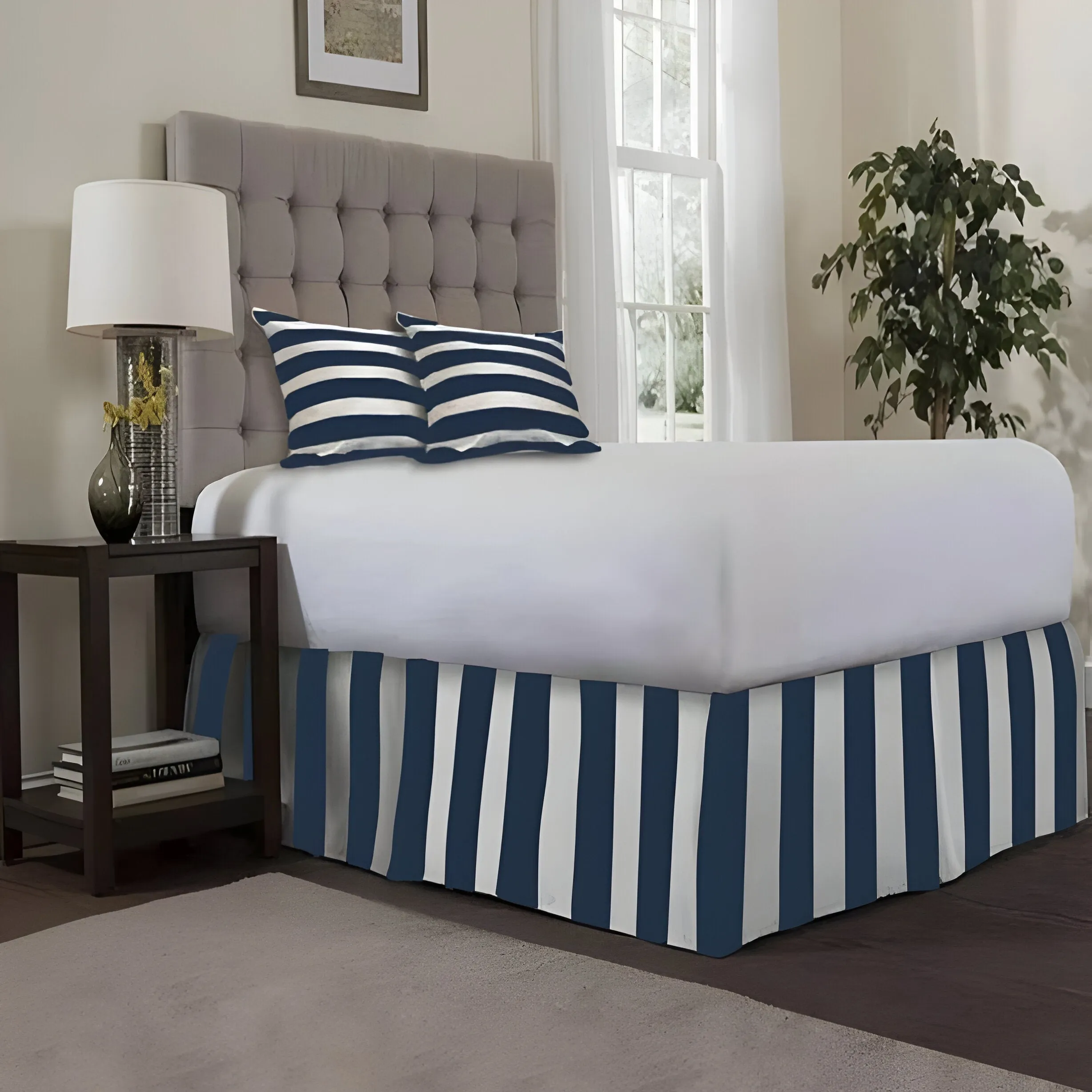 400TC Stripe Border Frame Cotton Sateen Tailored Bed Skirt