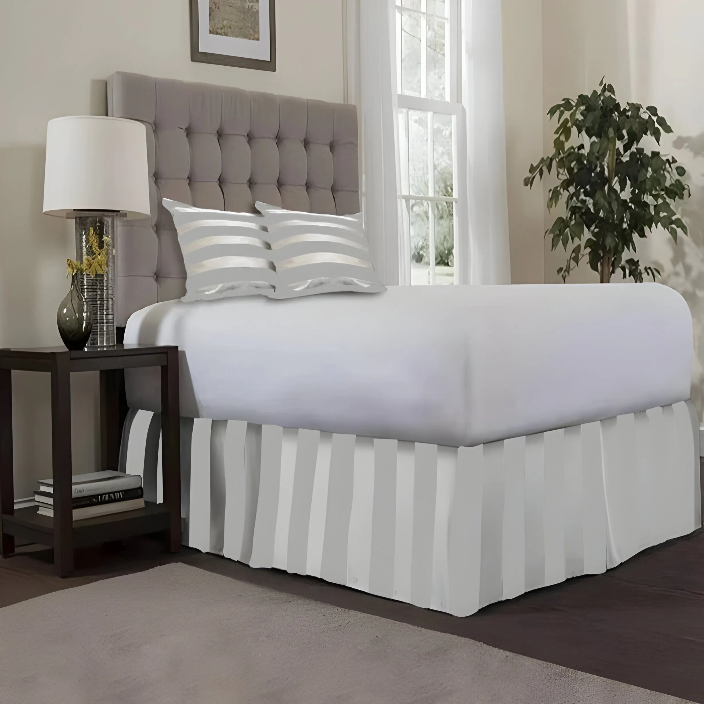 400TC Stripe Border Frame Cotton Sateen Tailored Bed Skirt