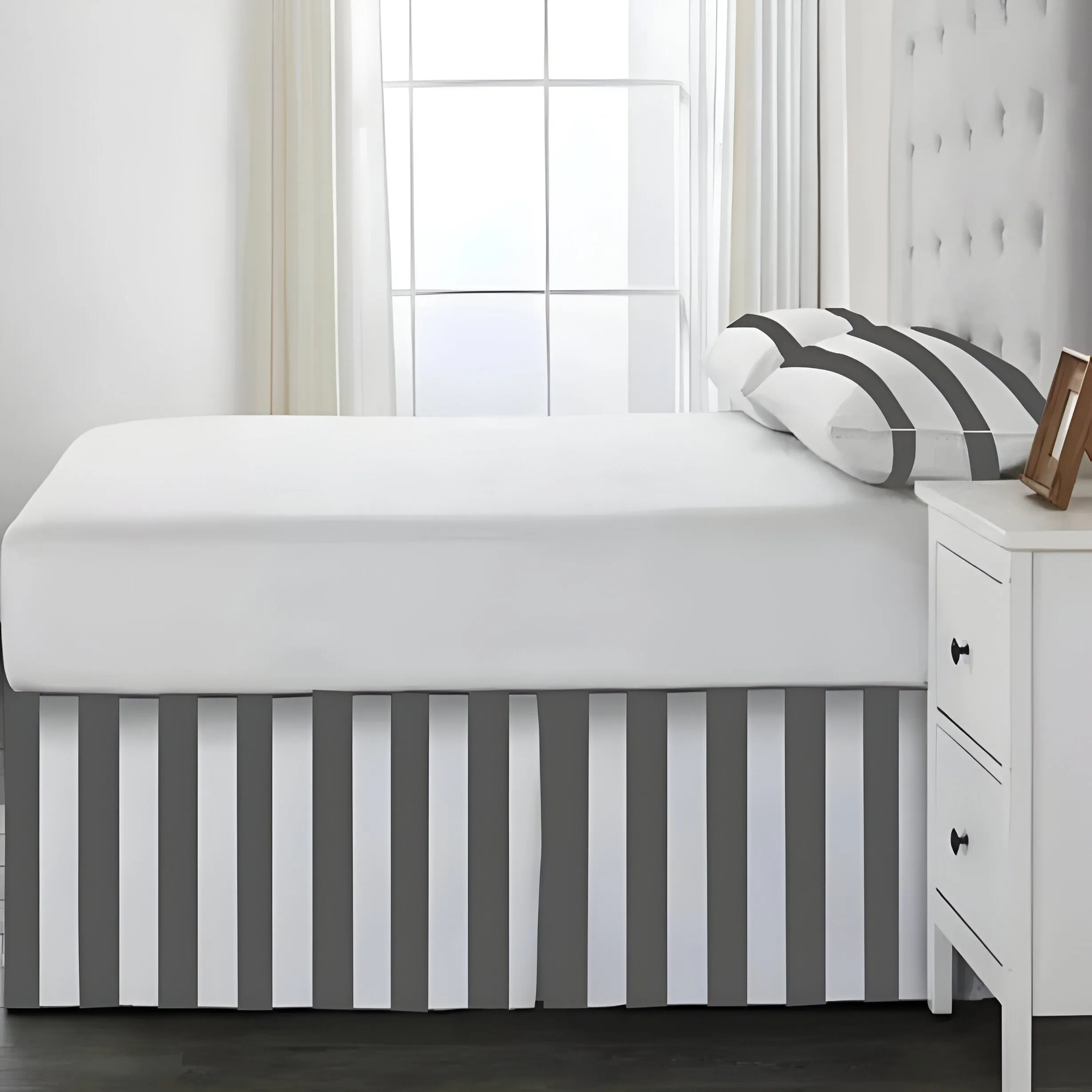 400TC Stripe Border Frame Cotton Sateen Tailored Bed Skirt