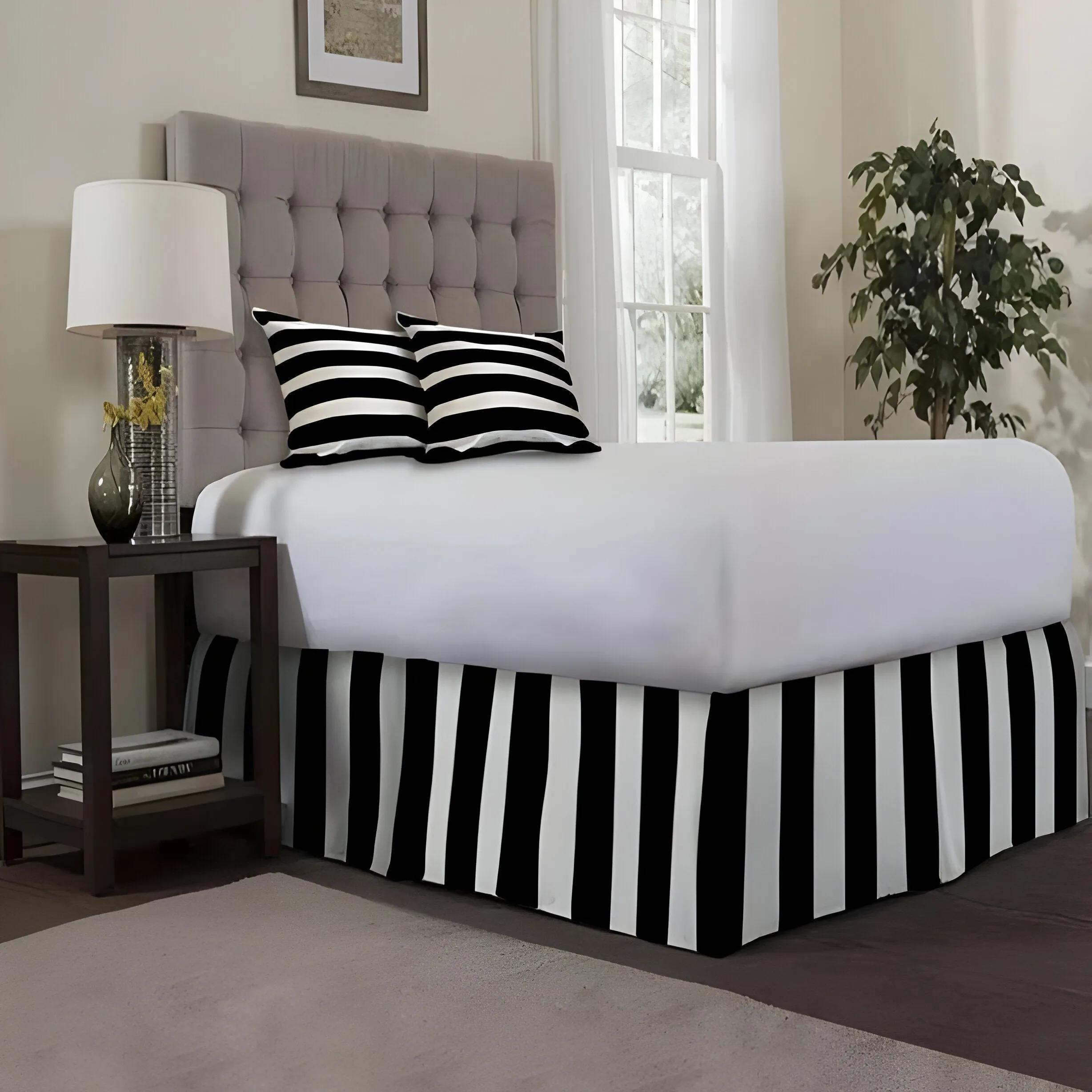 400TC Stripe Border Frame Cotton Sateen Tailored Bed Skirt