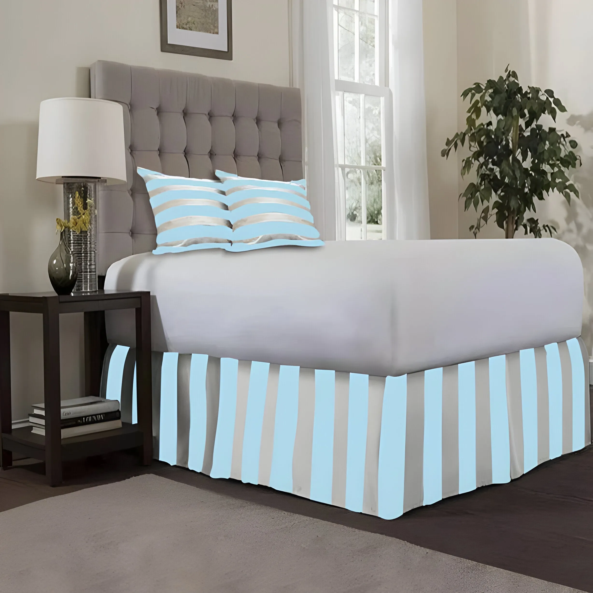 400TC Stripe Border Frame Cotton Sateen Tailored Bed Skirt
