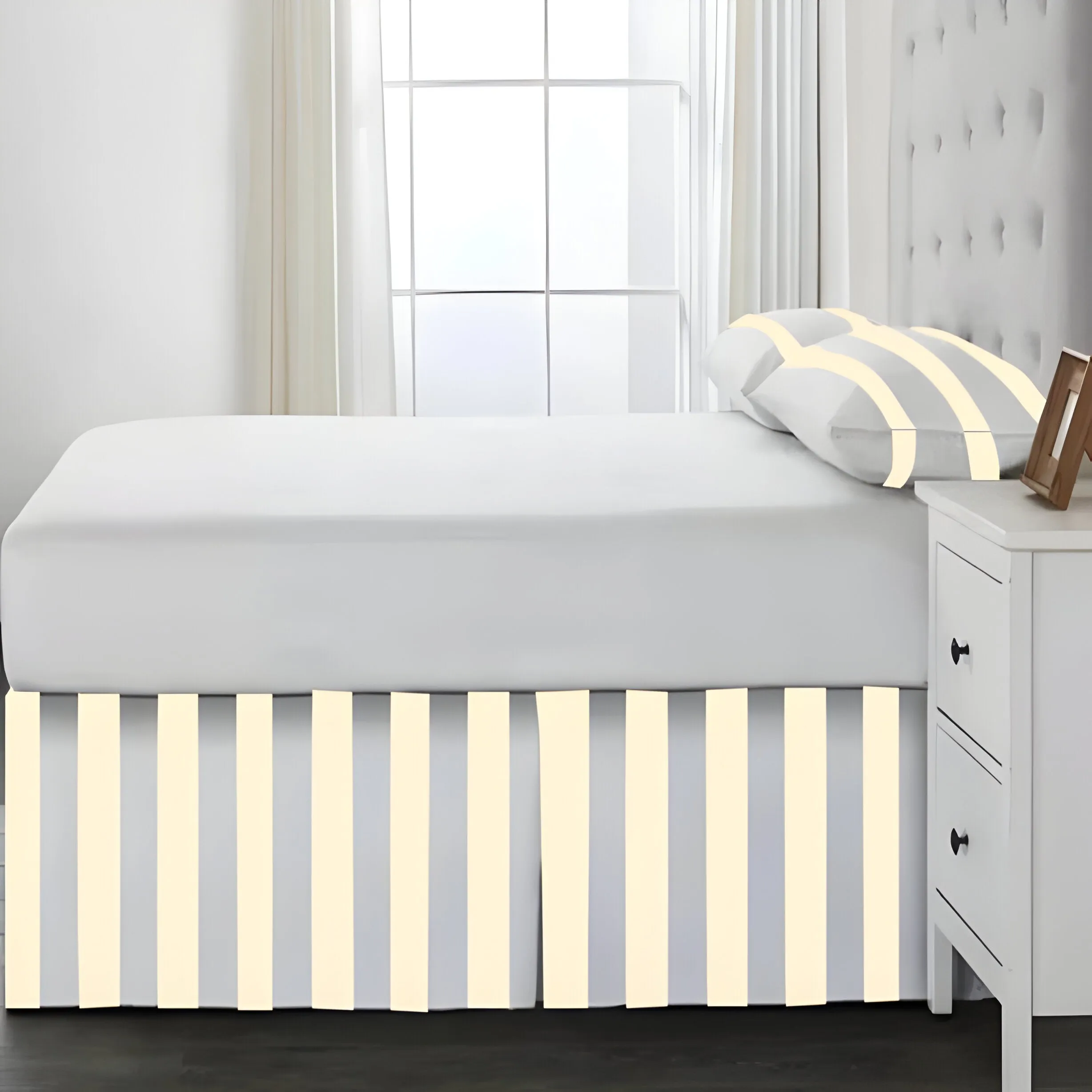 400TC Stripe Border Frame Cotton Sateen Tailored Bed Skirt