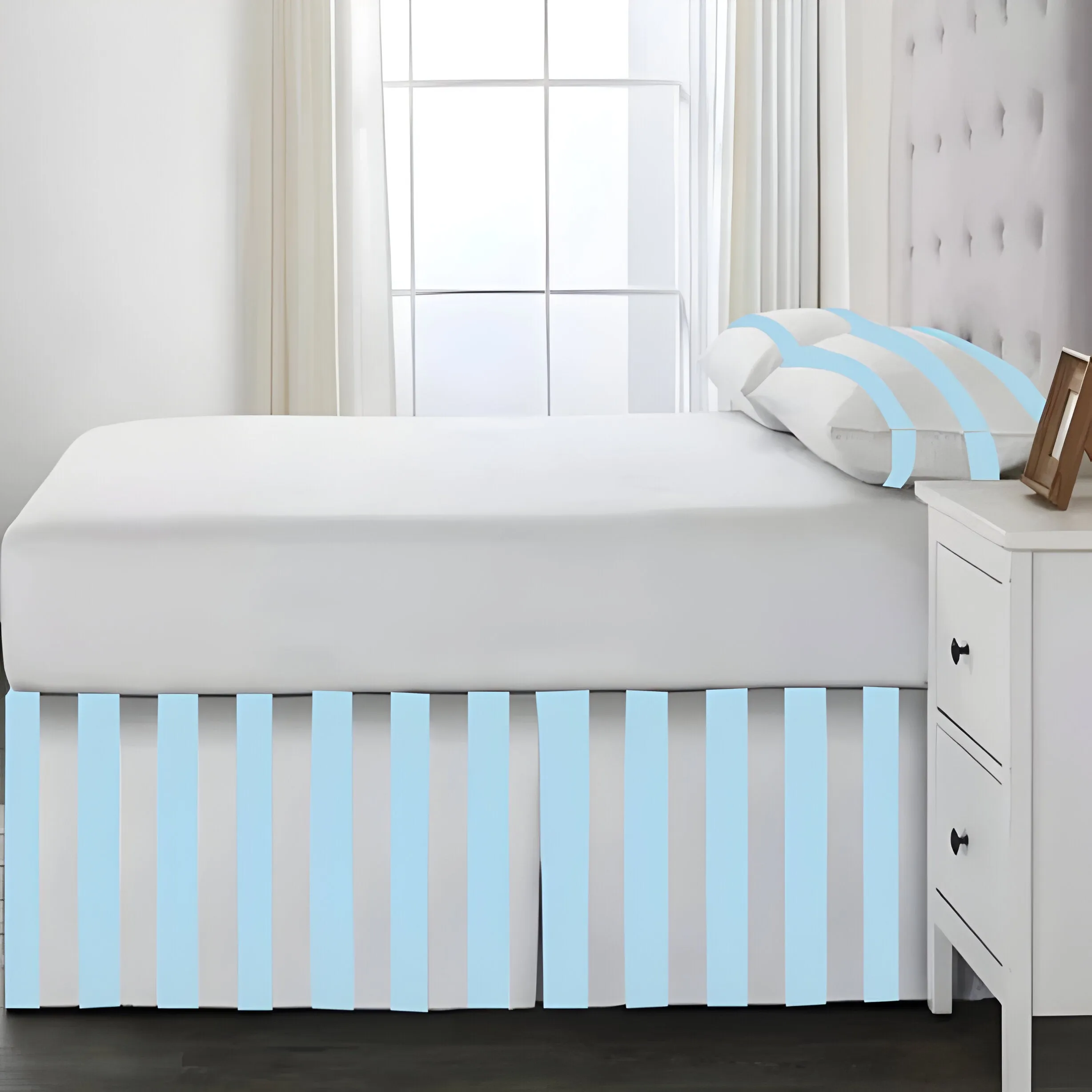 400TC Stripe Border Frame Cotton Sateen Tailored Bed Skirt