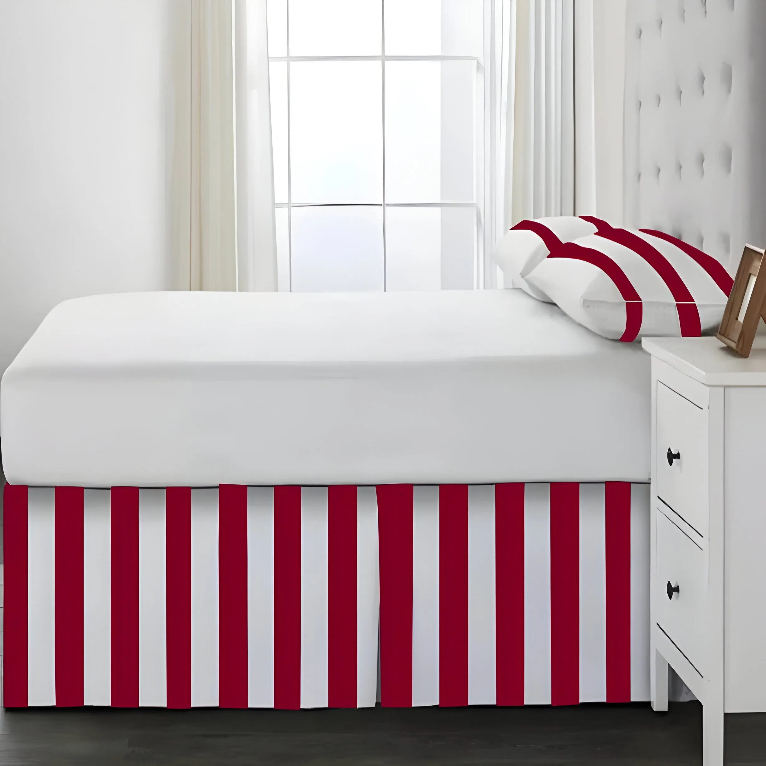 400TC Stripe Border Frame Cotton Sateen Tailored Bed Skirt