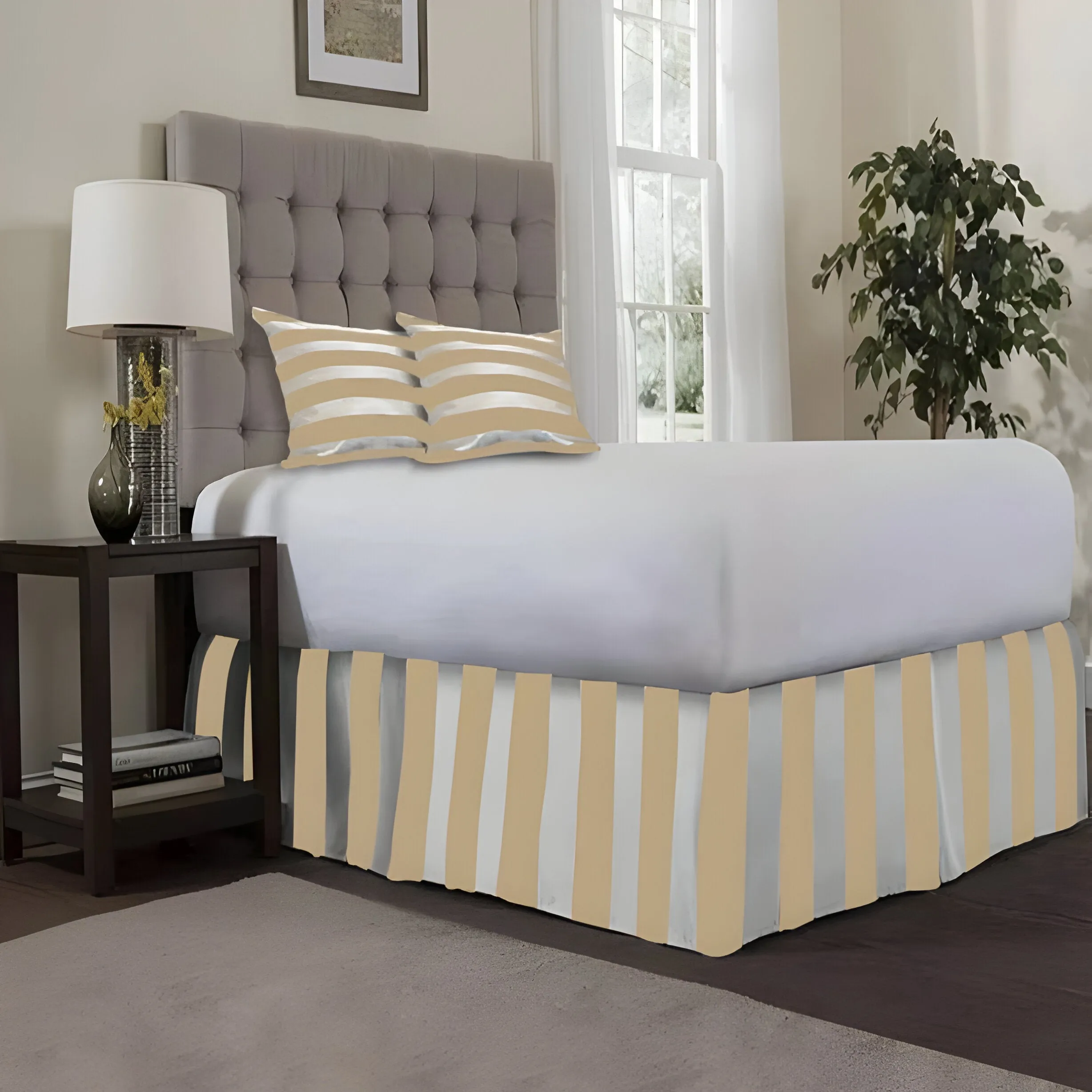 400TC Stripe Border Frame Cotton Sateen Tailored Bed Skirt