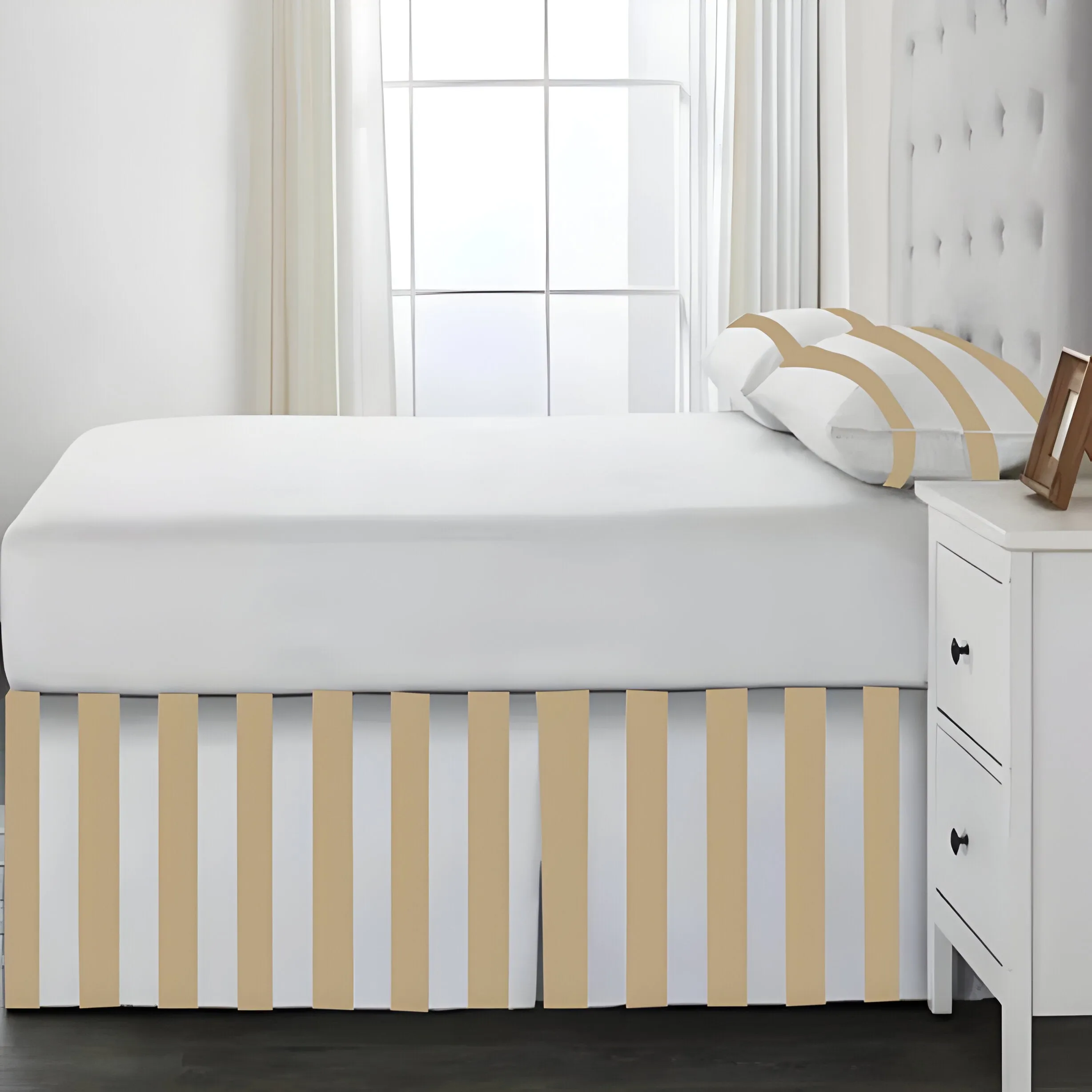 400TC Stripe Border Frame Cotton Sateen Tailored Bed Skirt