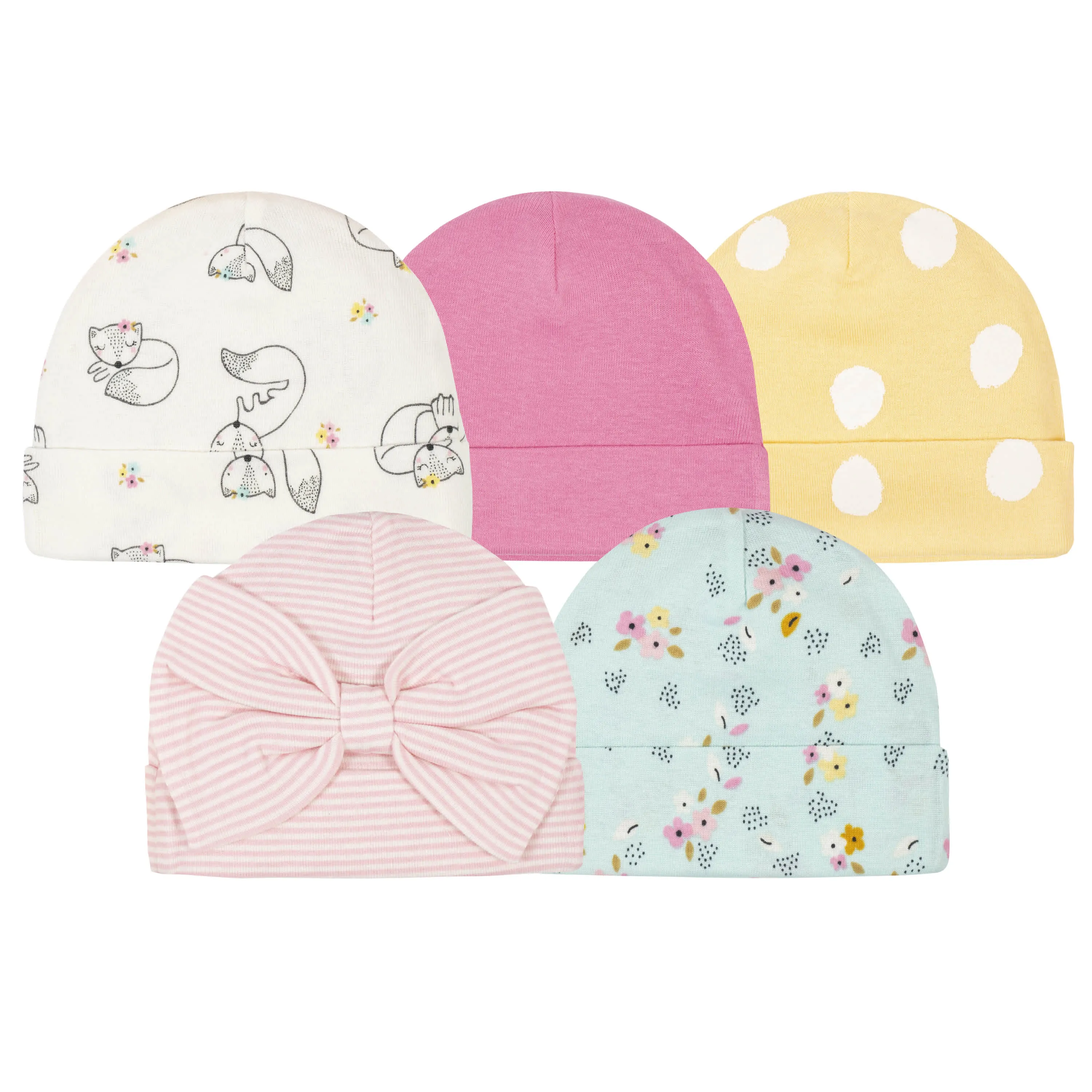 5-Pack Baby Girls Fox Caps