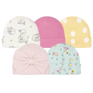 5-Pack Baby Girls Fox Caps