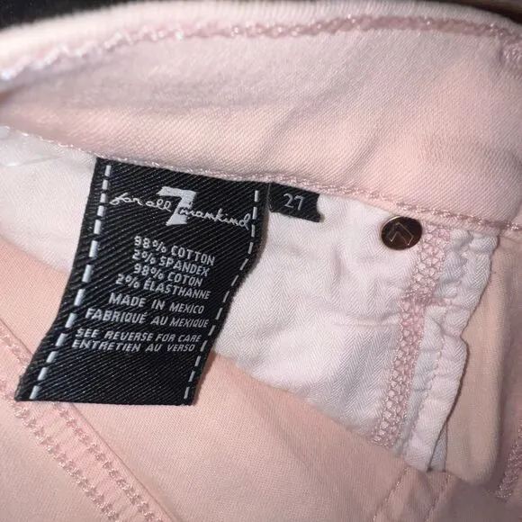 7 For All Mankind Ankle Skinny Jean with Released Hem in Sunrise Pink, size 27
