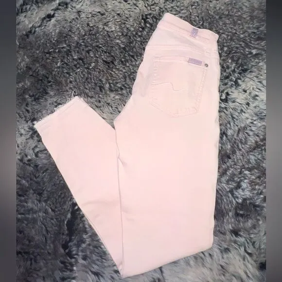 7 For All Mankind Ankle Skinny Jean with Released Hem in Sunrise Pink, size 27