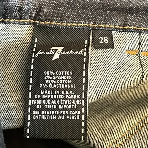 7FAM denim pencil skirt, button front, coated dark wash, pockets, sz 28, NWOT