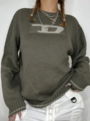 90s Street Graphic Jacquard Crew Neck Knit Sweater
