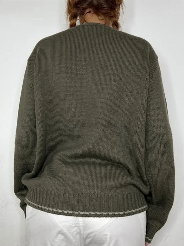 90s Street Graphic Jacquard Crew Neck Knit Sweater