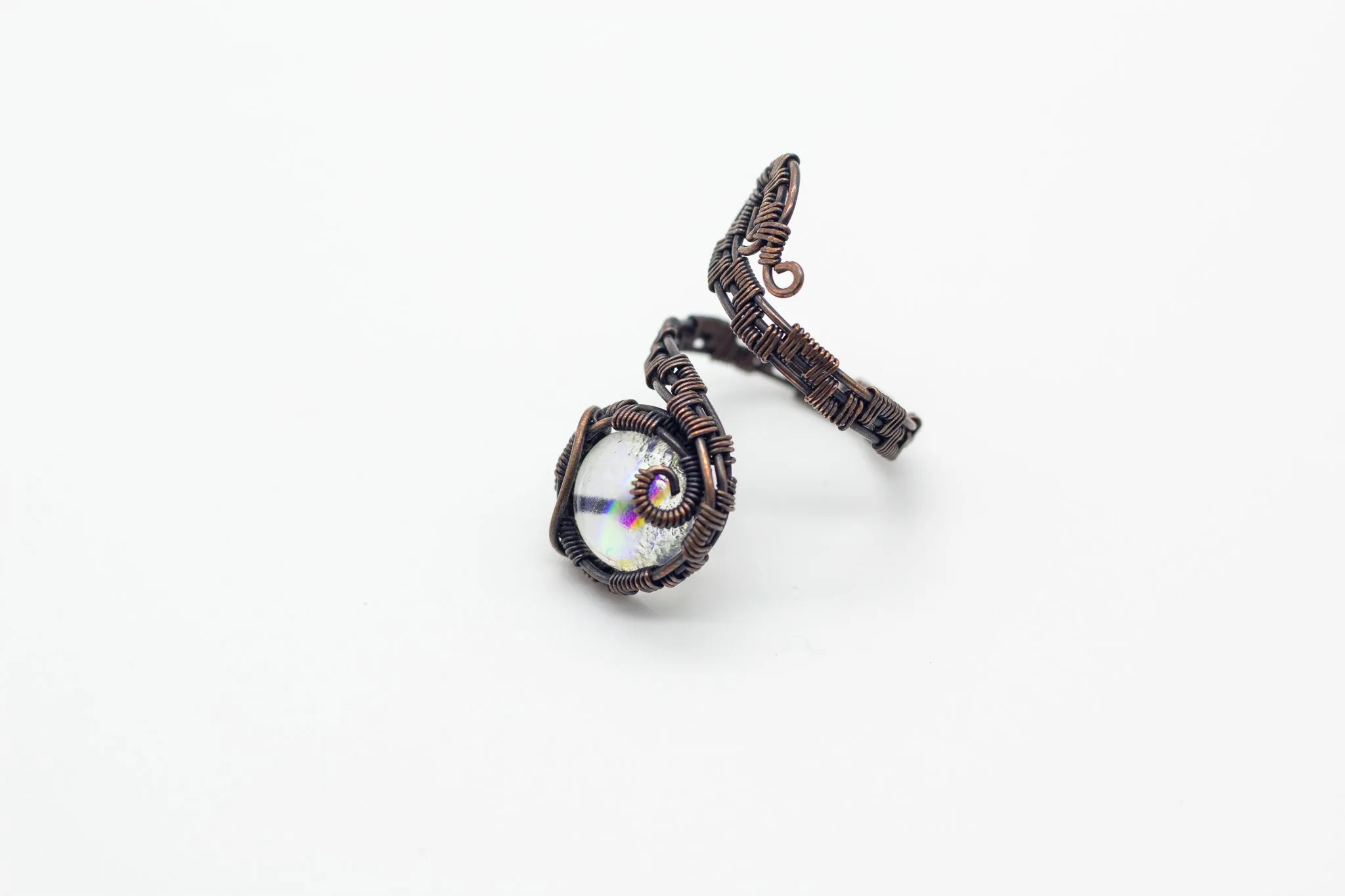 Adjustable Copper Ring with Colorful Transparent Fused Glass Accent
