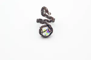 Adjustable Copper Ring with Colorful Transparent Fused Glass Accent
