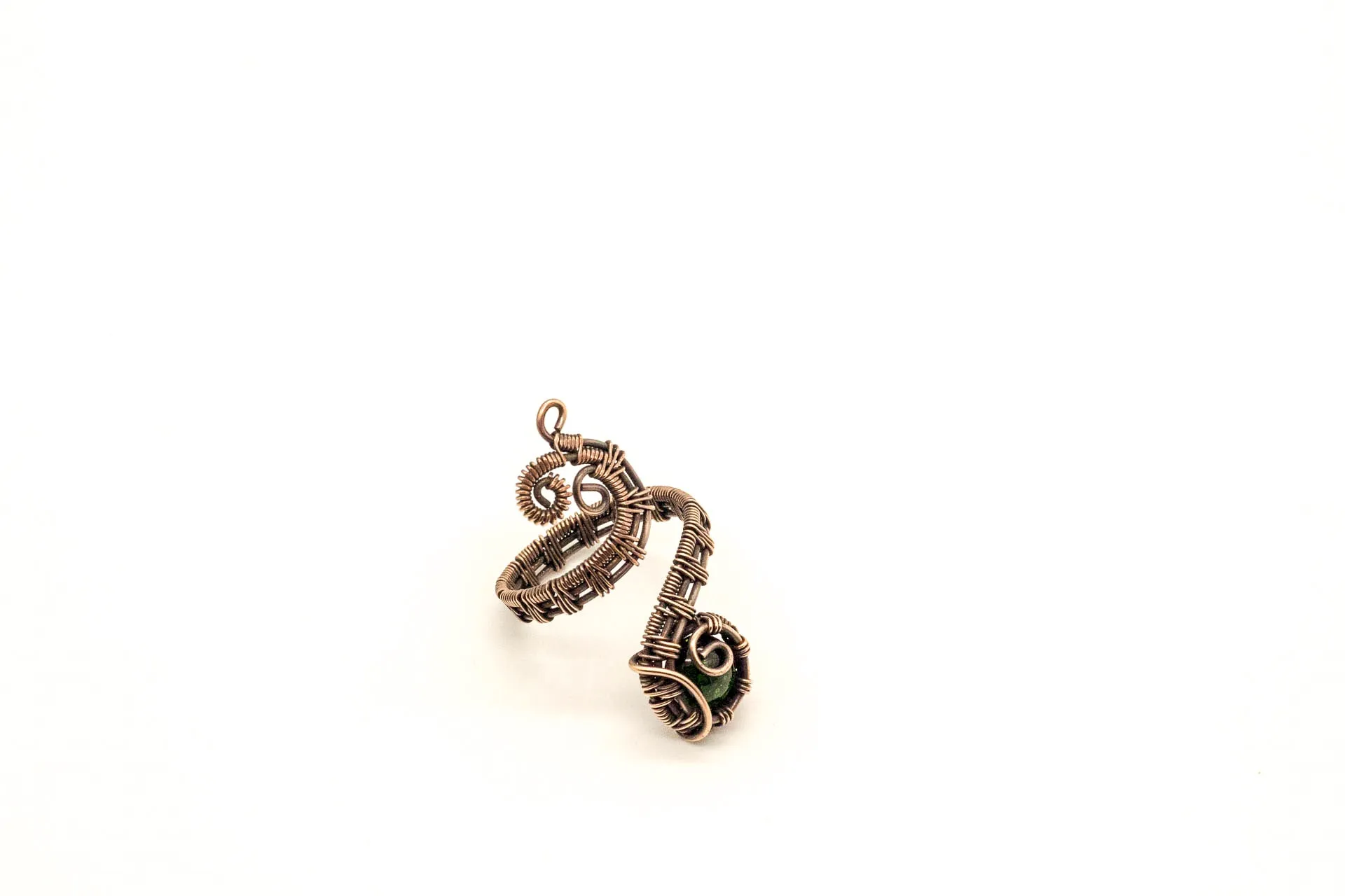 Adjustable Copper Ring with Dark Green Dichroic Fused Glass Accent