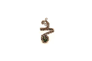 Adjustable Copper Ring with Dark Green Dichroic Fused Glass Accent