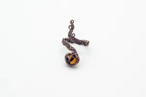 Adjustable Copper Ring with Transparent Amber Fused Glass Accent