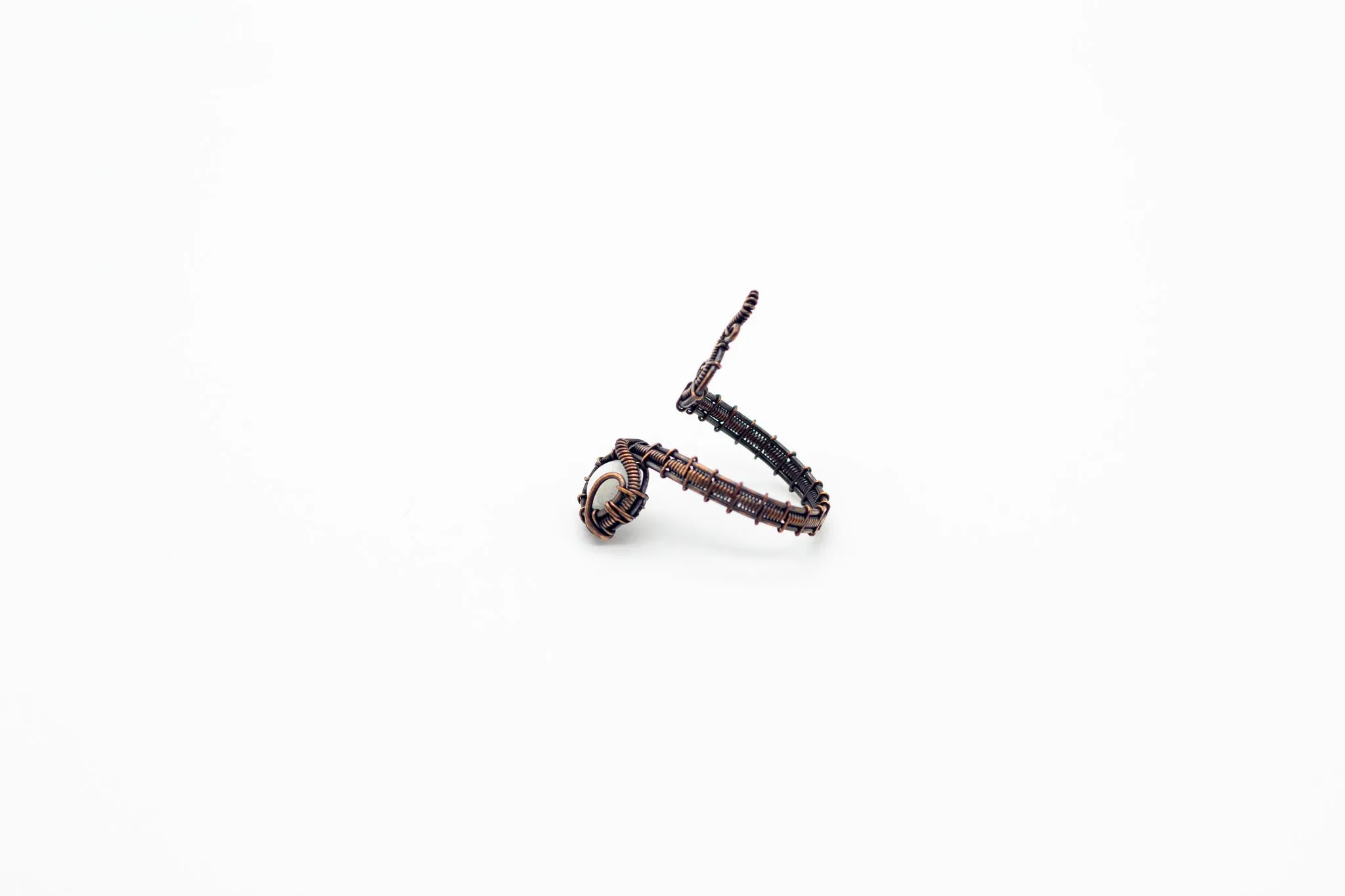 Adjustable Copper Ring with White Fused Glass Accent