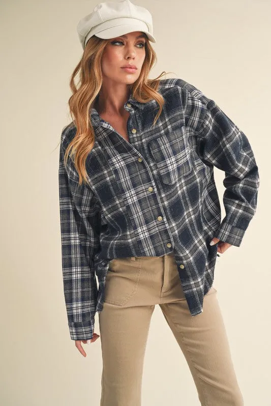 Aemi   Co Frayed Hem Plaid Button Up Flannel Shirt