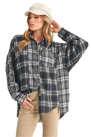 Aemi   Co Frayed Hem Plaid Button Up Flannel Shirt