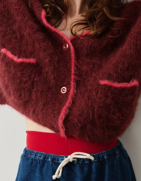 American Vintage BYMI Cardigan in Burgundy Black Melange