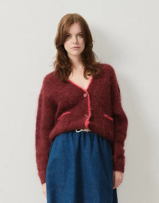 American Vintage BYMI Cardigan in Burgundy Black Melange