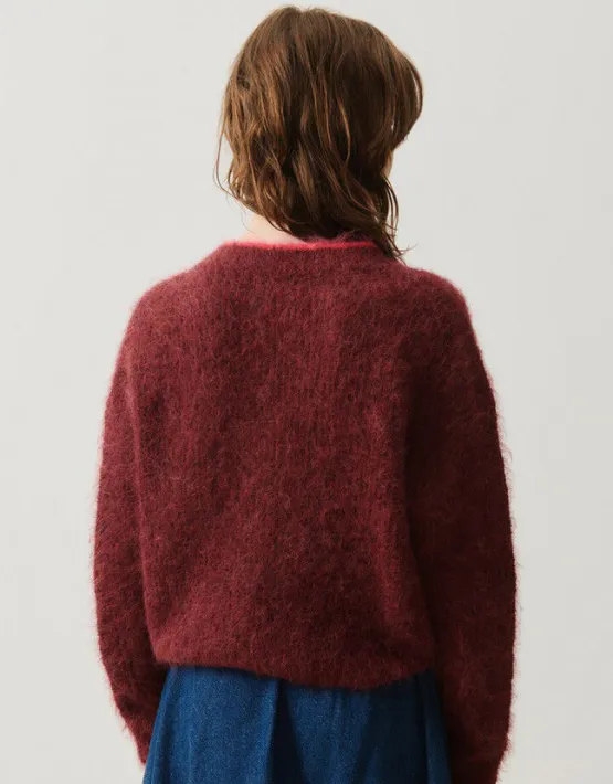 American Vintage BYMI Cardigan in Burgundy Black Melange